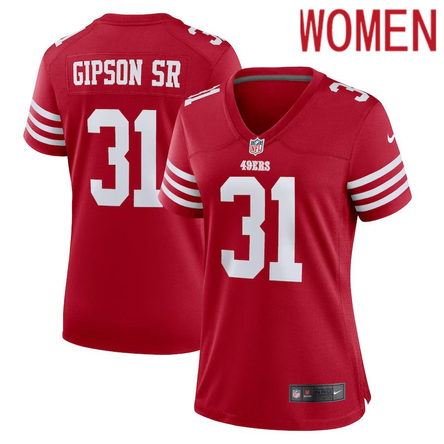 Women San Francisco 49ers #31 Tashaun Gipson Sr. Nike Scarlet Home Game Player NFL Jersey->women nfl jersey->Women Jersey